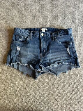 H&M Dark Blue Distressed Denim Cutoff Shorts